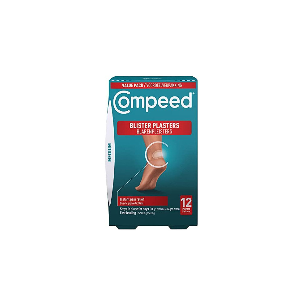 Compeed Medium Size Blister Plasters, 12 Hydrocolloid Plasters, Foot Treatment, Heal Fast, 100% Plastic Free Carton Pack