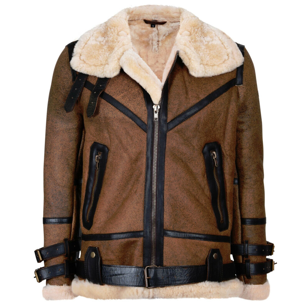 Infinity Leather Men's Brown (3Xl) Pilot B3 Sheepskin Flying Leather Jacket