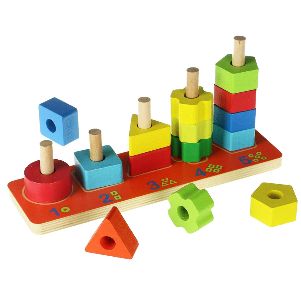 Urbn-Toys Kids Wooden Column Shape Sorter & Number Blocks – Counting & Stacking Toy For Toddlers (18M+) 16 Colourful Pieces