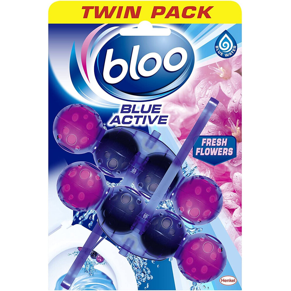 Bloo Colour Active Toilet Rim Block Fresh Flowers with Anti-Limescale, Cleaning Foam, Dirt Protection and Extra Freshness - 2 x 50g