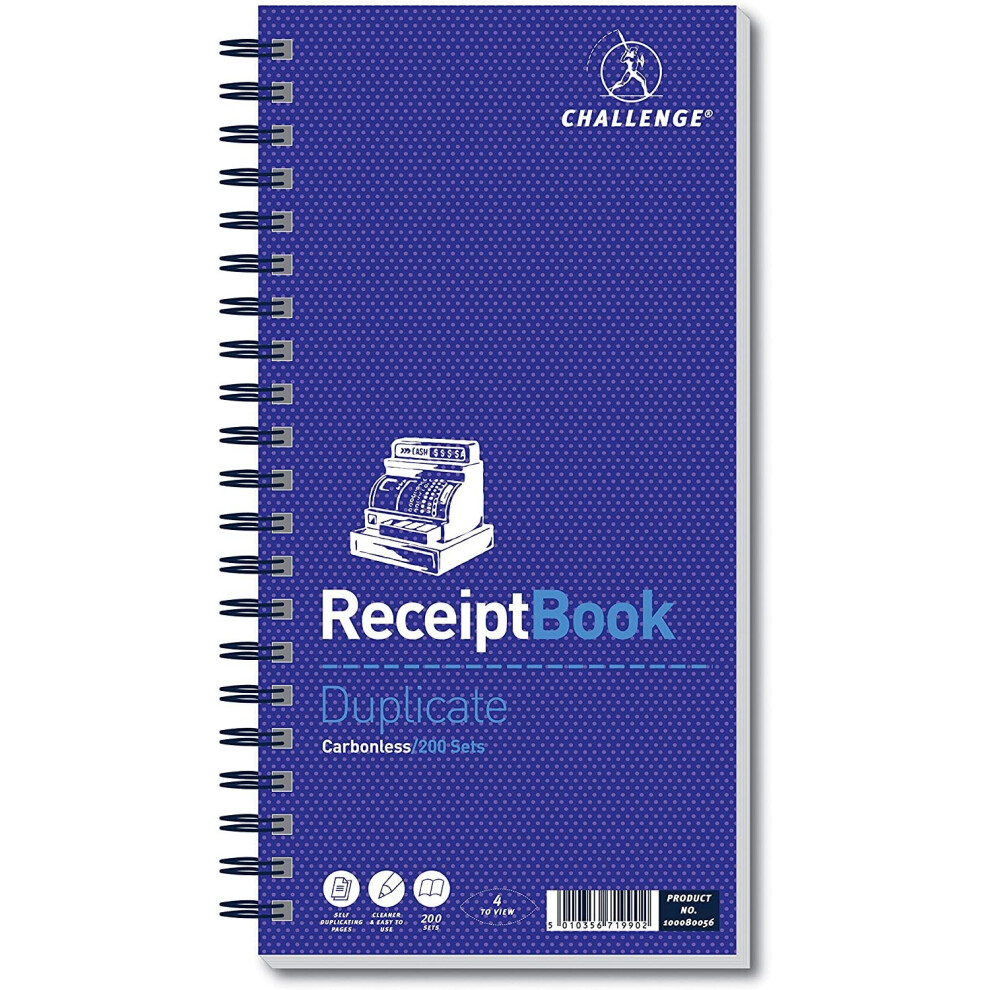 Challenge 280 x 141 mm Duplicate Receipt Book, Carbonless, 200 Pages, Set of 1