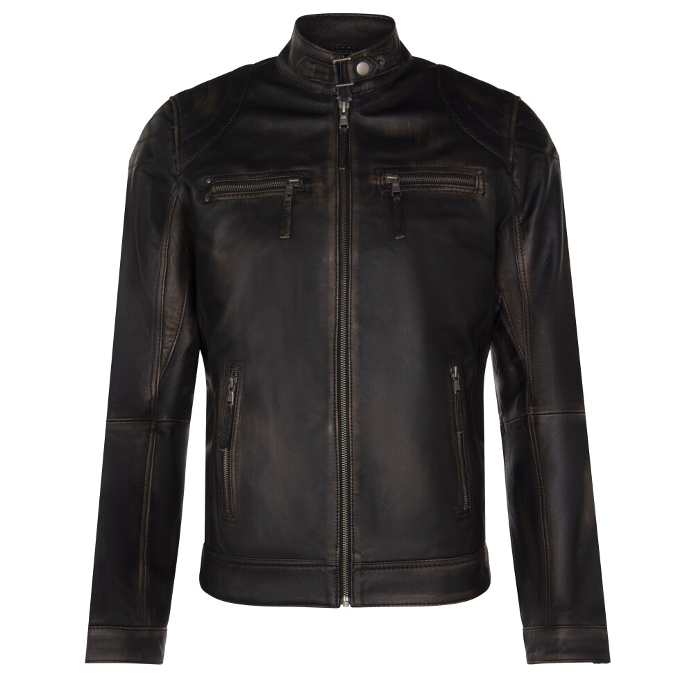 (L) Men's Casual Zipped Racing Biker Jacket Black 5056486345710