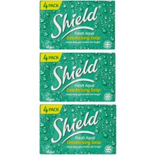 THREE PACKS of Shield Fresh Aqua Deodorising Soap 4 Pack