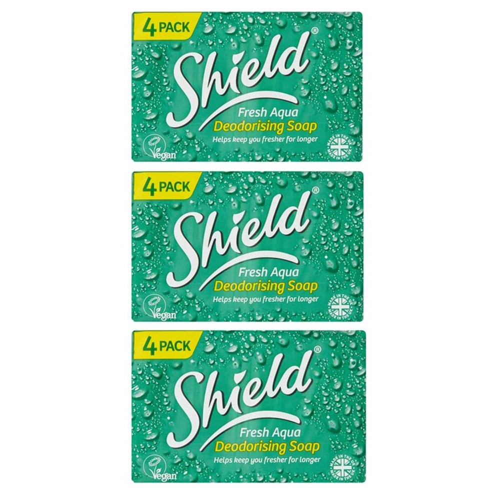 THREE PACKS of Shield Fresh Aqua Deodorising Soap 4 Pack