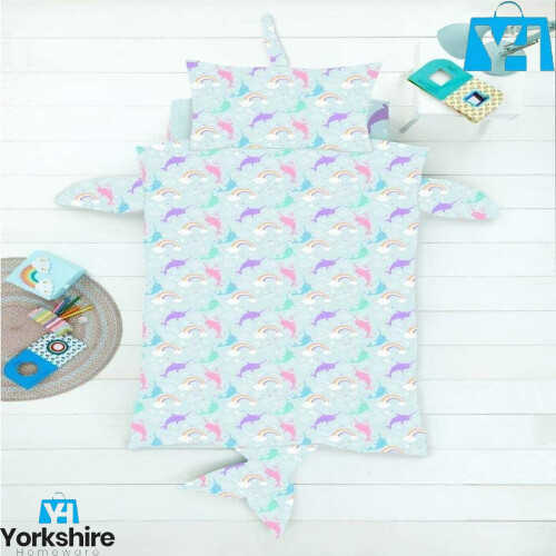 (Norwhal Shaped) Disney Cartoon Animal Character Kids Shaped Single Reversible Duvet Cover With Pillowcase Bedding Sets