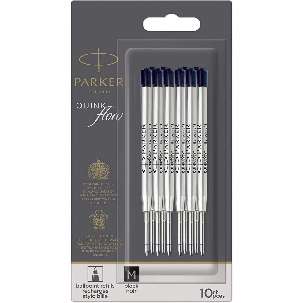 Parker QUINKflow Ballpoint Pen Ink Refills | Medium Tip | Black | 10 Count