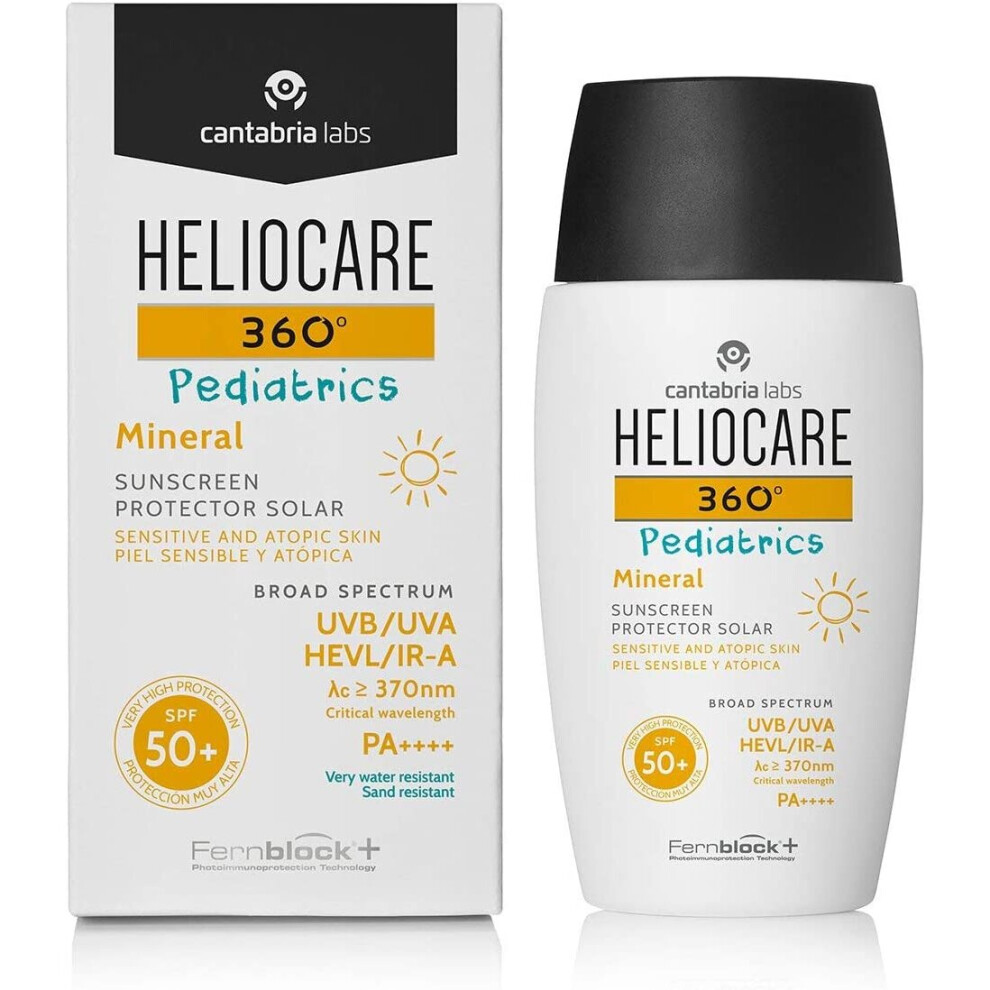 Heliocare 360° Pediatrics Mineral - 50ml | Fluid Lotion for Face & Body | SPF UVA UVB Visible Light Infrared-A Sun Protection | for Kids Sensitive