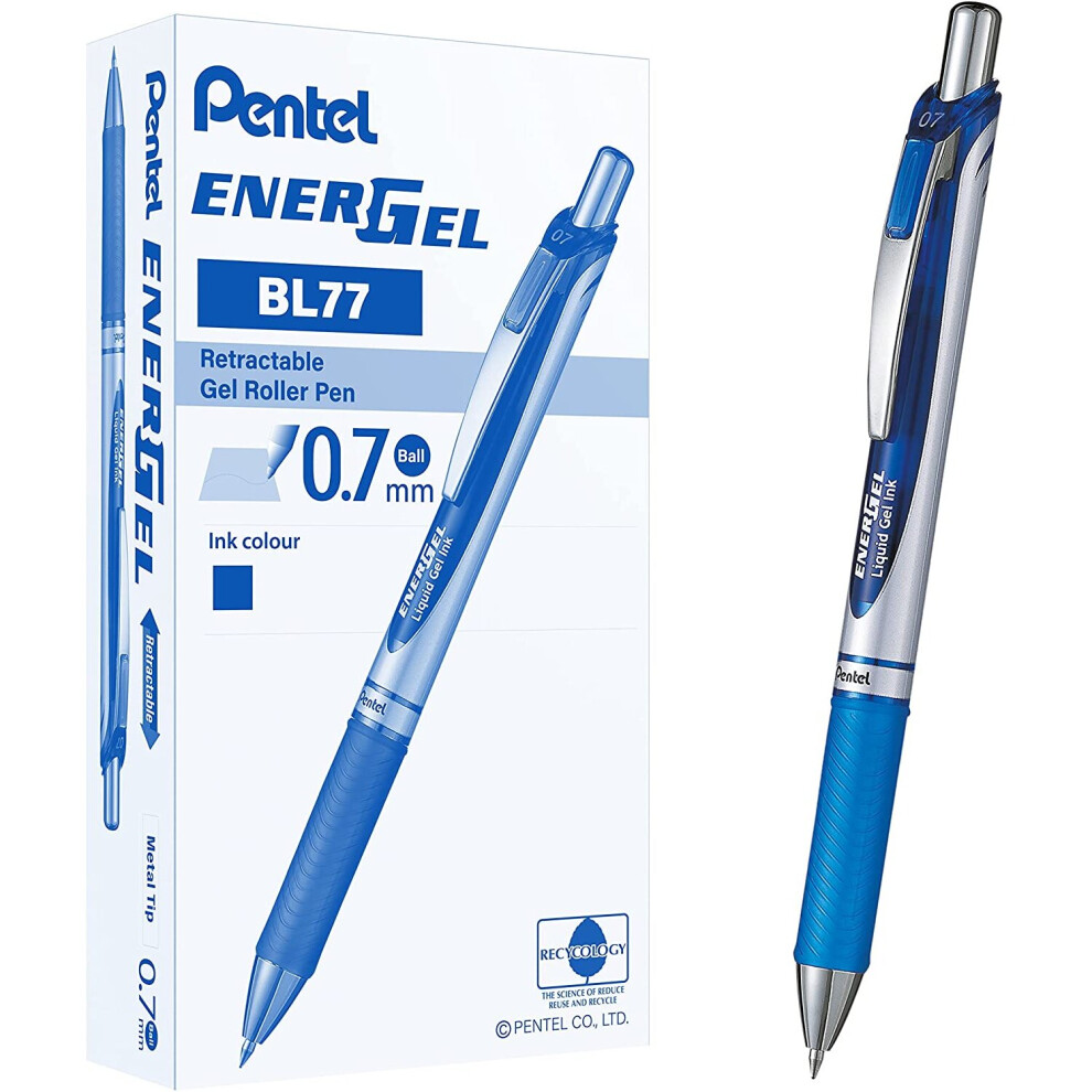 Pentel Energel XM Retractable Gel Pen with 0.7 mm Tip, 0.35 mm Line Width - Blue, Pack of 12