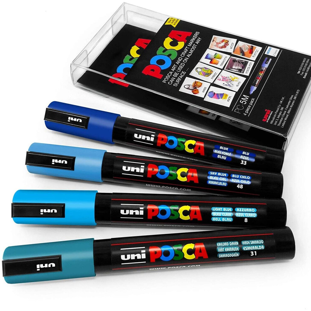 Uni POSCA - PC-5M Art Paint Markers - Set of 4 - in Plastic Wallet - Cool Tones