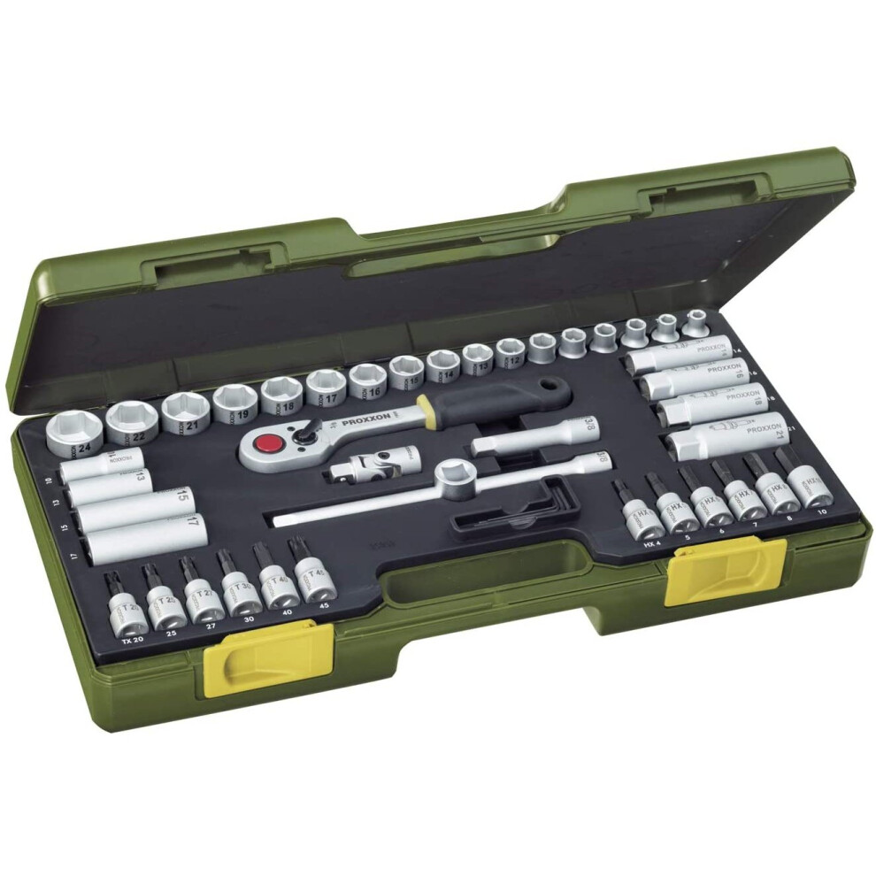 Proxxon 23282 47-Piece Socket Spanner Set With Ratchet Wrench 3/8 Inch 4006274232822