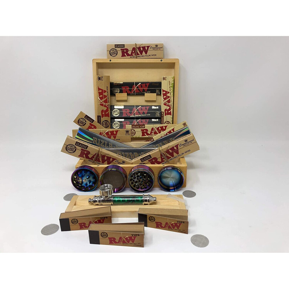 Sutus Black Raw Rizla Connoisseur Natura Classic Organic Combi Roach Filter Tips Rolling Box And Paper Gift Set For Fathers Day Christmas Birthdays (Raw 1)