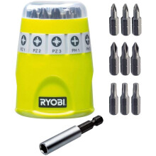119308 RYOBI Bitsæt 10 stk. (25 mm: PZ1, PZ2, PZ3, PH1, PH2, PH3, T15, T20, T25, magnetisk holder)