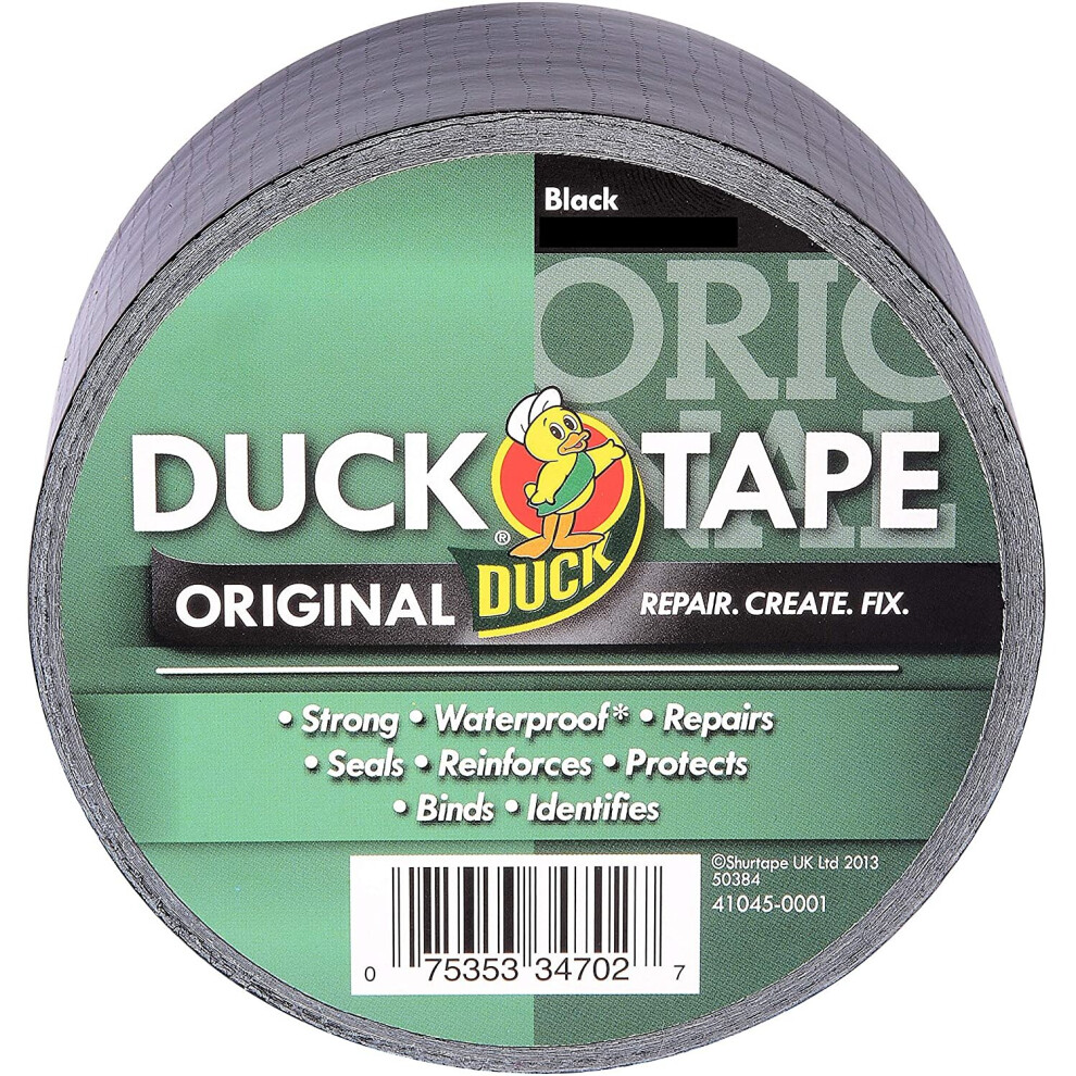 Duck Tape Black Original 50Mm X 25M. The Original High Strength Waterproof Gaffer And Duct Adhesive Cloth Repair Tape