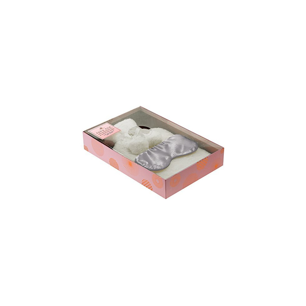 Aroma Home Cream Faux Fur Hot Water Bottle & Satin Eye Mask
