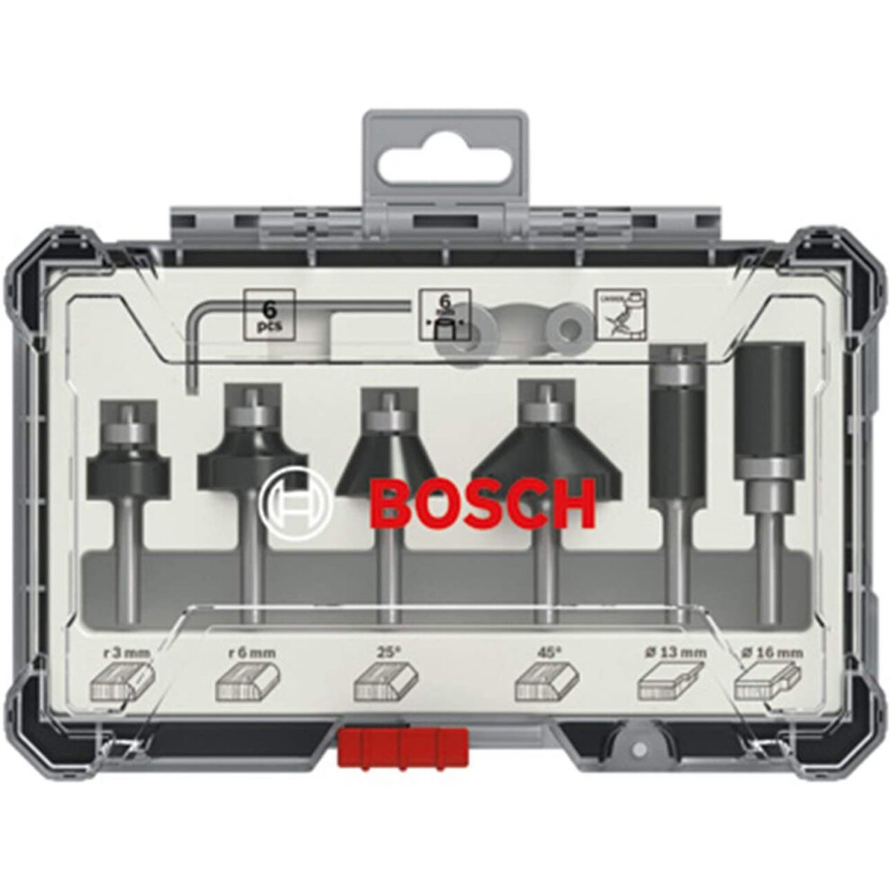 Bosch Professional 2607017468 6-Piece Edge Cutter Set For Wood For Router With 6Mm Shank, Colour, 6 Mm