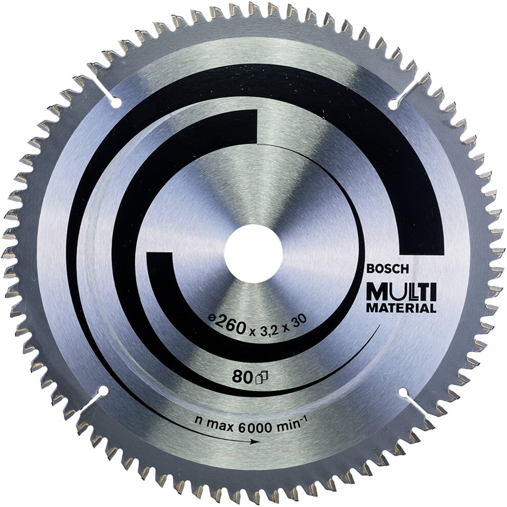 Bosch 2608641204 Multi Material Circular Saw Blade, 260mm x 3.2mm x 30mm, 80 Teeth, Silver