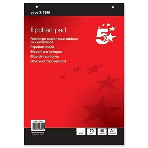 5 Star Office 5 Star Office Flipchart Pad Perforated 40 Sheets A1 Plain, Red