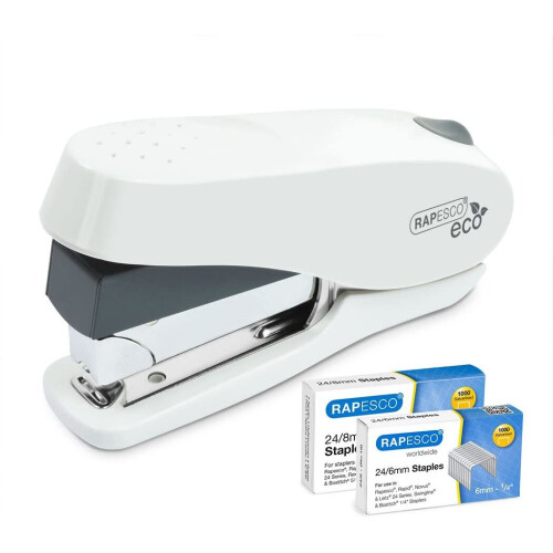 Rapesco 1467 ECO Luna Less Effort Half Strip Front Loading Stapler with Staples - Soft White