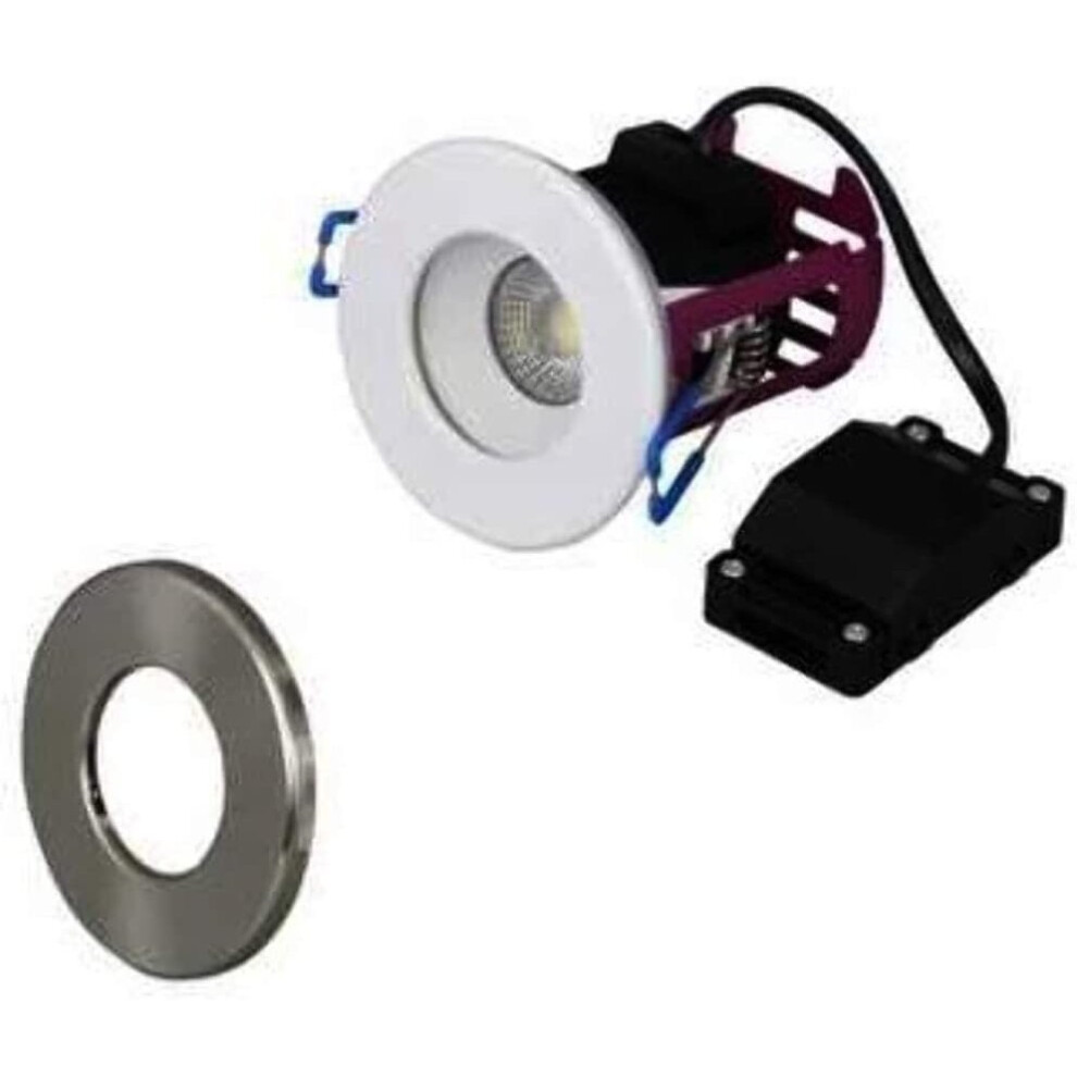 Robus Ramada 8.5W Cool White Fire Rated Dimmable Downlight - White & Brushed Chrome Trim