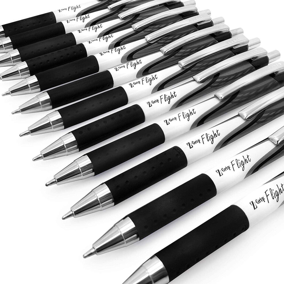 Zebra Pen Zebra Classic Z-Grip Flight Ballpoint Pens, 1.2Mm, Ink, Retractable With Rubber Comfort Grip, Pack Of 10 Black