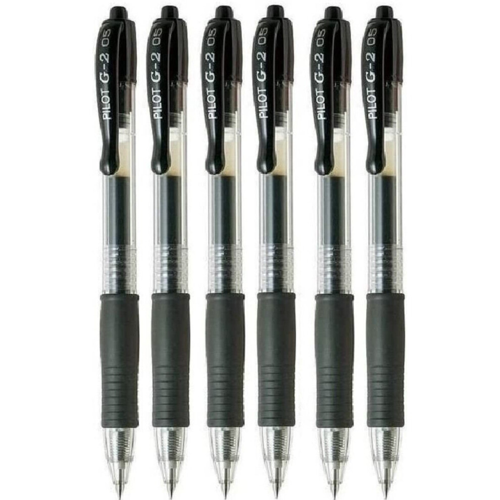 Pilot G2 Black Retractable Rollerball Pen Refillable Extra Fine 0.5mm Tip 0.3mm Line G2-5 (Pack of 6) SG_B00MBL5AMY_US