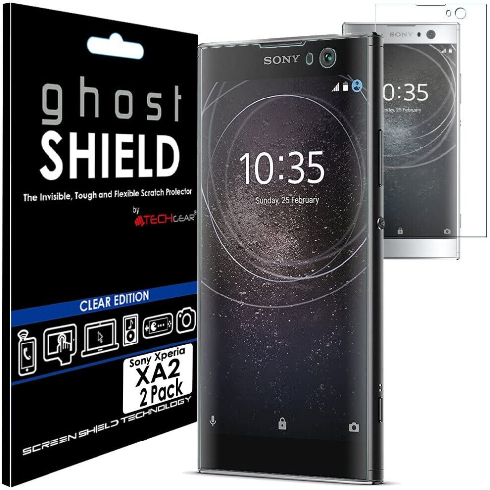 TECHGEAR [2 Pack] Screen Protectors to fit Sony Xperia XA2 [ghostSHIELD Edition] Genuine Reinforced Flexible TPU Screen Protector Guard Covers with