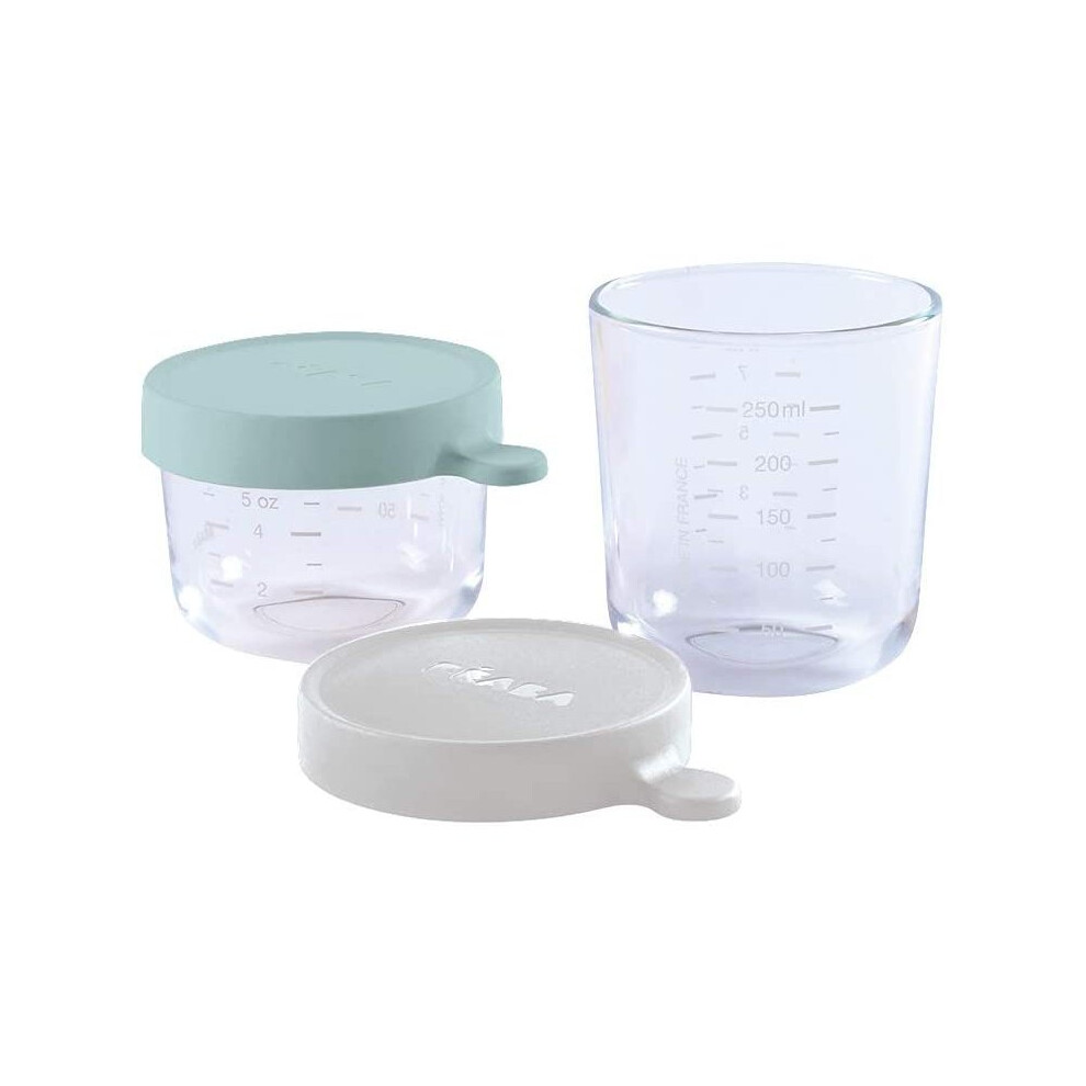 BÃ©aba - Set of Baby Food Storage Containers - Glass Conservation Jar - Graduation Measuring Scale - Heat and Thermal Shock Resistant - 150 ml + 250