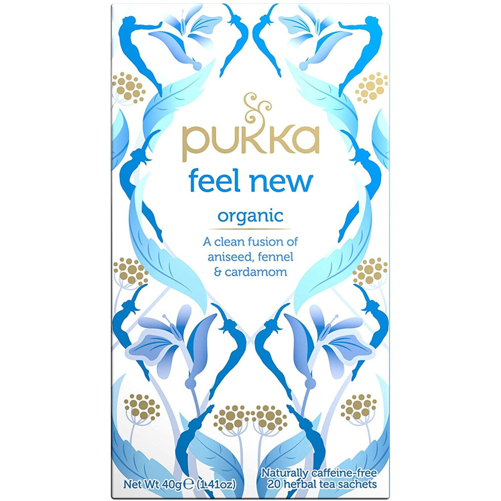 Pukka Feel New, Organic Herbal Tea with Aniseed, Fennel & Cardamom (4 Pack, Total 80 Tea bags)