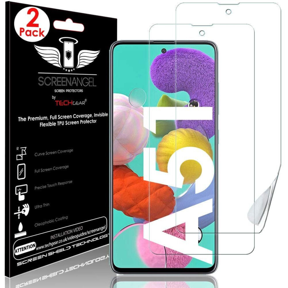 TECHGEAR 2 Pack Screen Protectors fit Samsung Galaxy A51 [Screen Angel Edition] [Fingerprint Support][Case Friendly] [Bubble Free] [FULL Screen