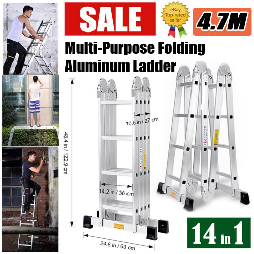 4.7M 14 in 1 Aluminium Folding Ladder Multi Purpose 4*4 Step Ladder UK