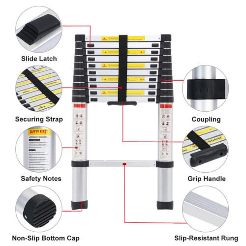 3.2M Portable Ladder Aluminum Multi-Purpose Telescopic Extendable UK 2