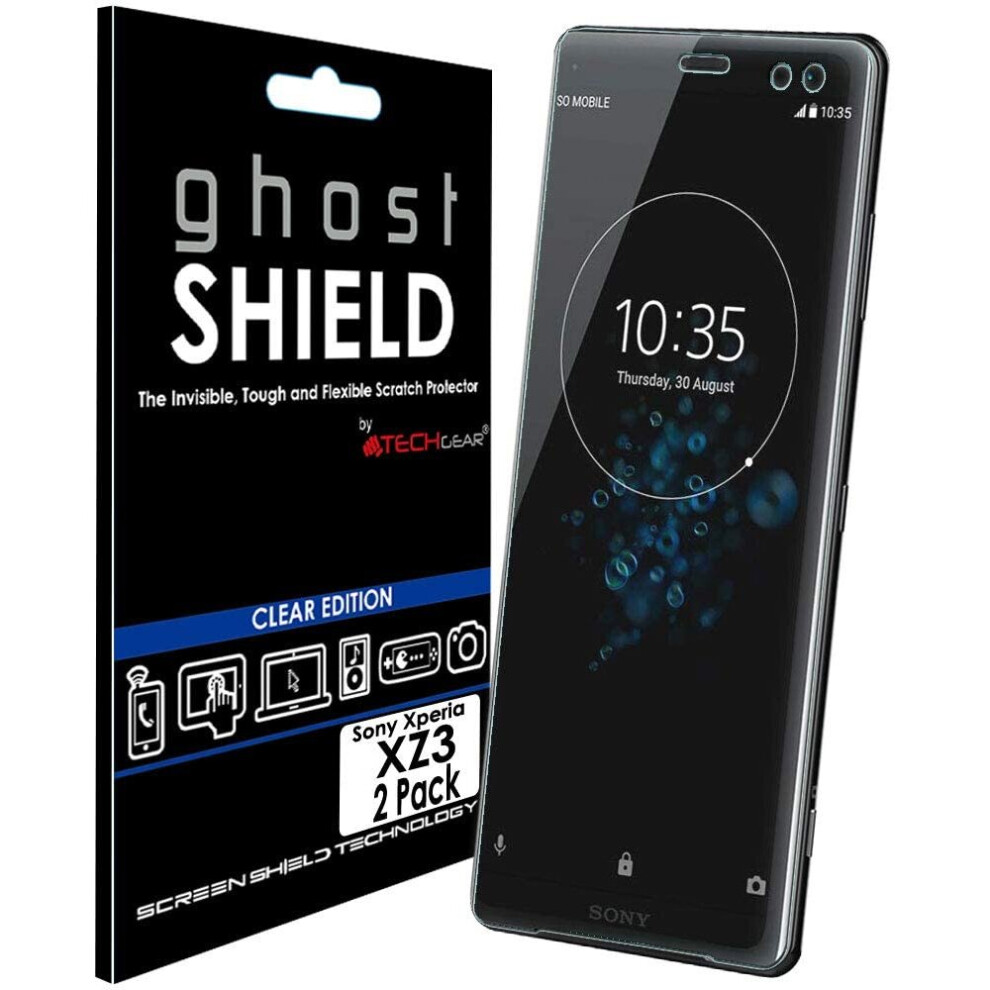 [2 Pack] TECHGEAR Screen Protectors for Sony Xperia XZ3 [ghostSHIELD Edition] Genuine Reinforced TPU Screen Protector Guard Covers, FULL Screen