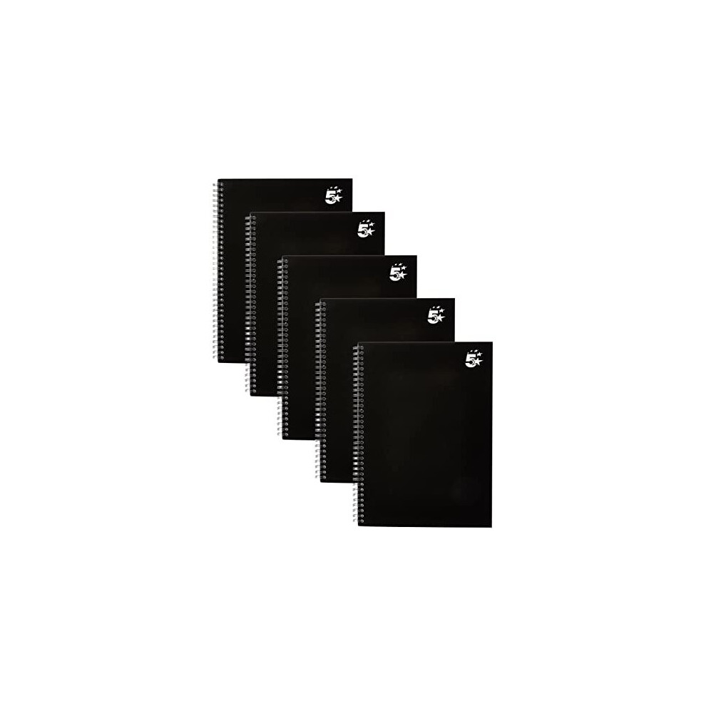 5 Star Office 5 Star Notebook Wirebound Hard Cover Ruled 80Gsm A4 [Pack Of 5] Black