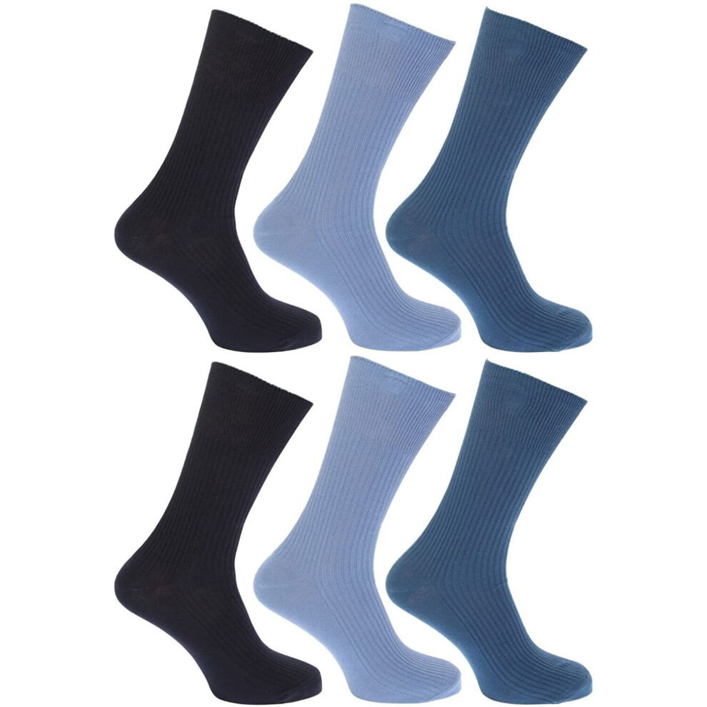 6 Pairs of Mens 100% Cotton LOOSE Wide Top Ribbed Non Elastic Socks by ALER/UK Sizes 6-11 and 11-13