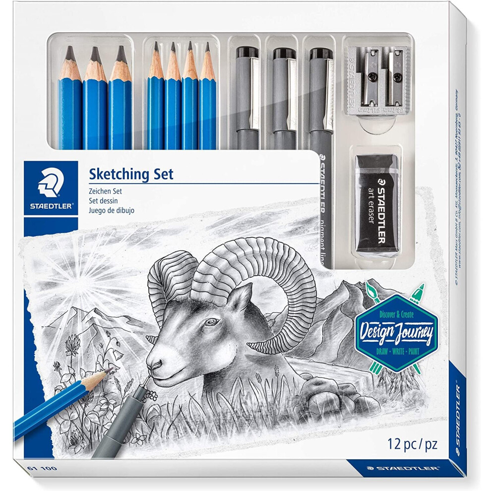 Staedtler character set, complete set with 4 premium pencils, 3 premium jumbo pencils, 3 black fineliners, 1 eraser, 1 double sharpener and