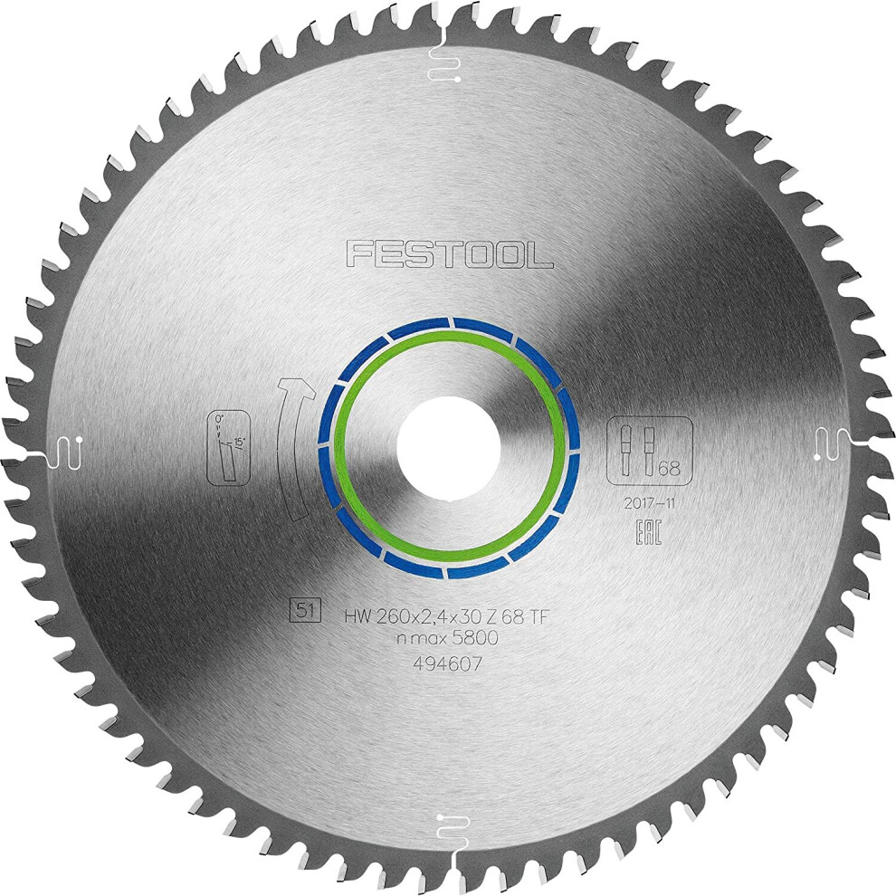 Festool 494607 Aluminium Saw Blade HW 260x2,4x30 TF68 120, KS 88, Type.KAPEX-Mati.Alu/PVC-Ø mm.260-Alés.3
