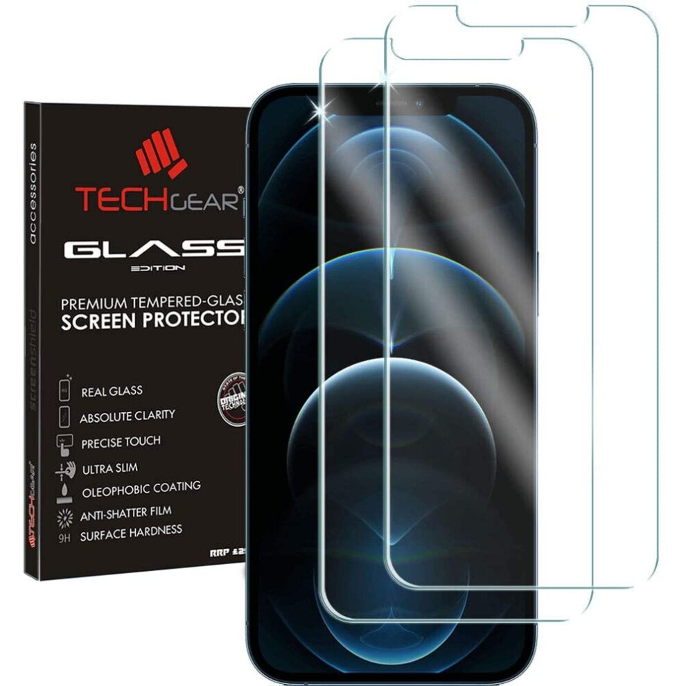 Techgear [2 Pack] Glass Edition For Iphone 12 Pro Max 6.7", Tempered Glass Screen Protectors Cover [2.5D Round Edge] [9H Hardness] [Crystal Clarity]