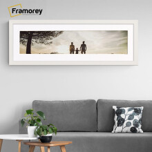 (White With White Mount, 28x10" Pic (32x14" Frame)) Panoramic Size White Picture Frame Photo Frames With Multicolored Mounts Wall Hanging Frame