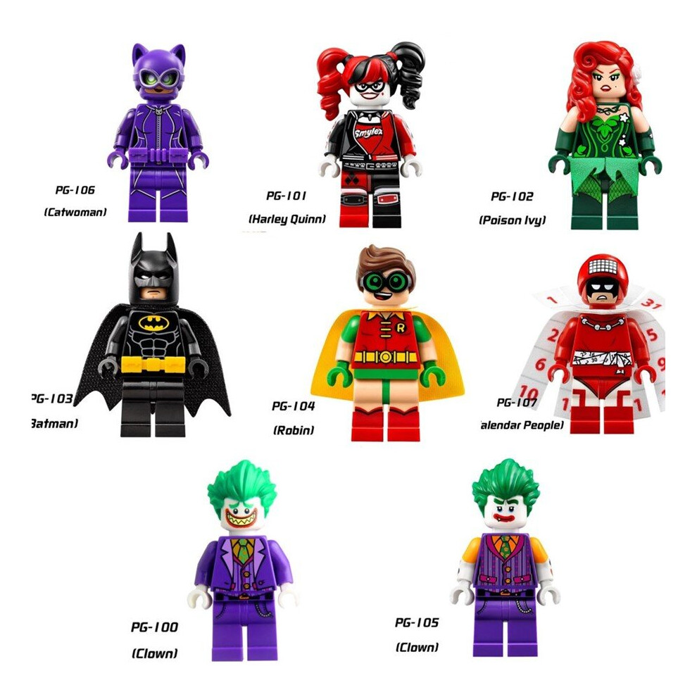 8PCS Batman Joker Catwoman Calendar Man Robin Minifigures Toys Fit Lego Kids Toy Best Gifts