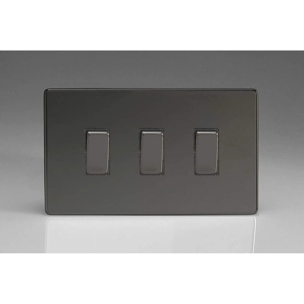 Varilight 3-Gang 10A 1- Or 2-Way Rocker Light Switch (Twin Plate) Iridium Xdi93s 5021575441550
