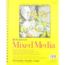 Strathmore 362900 Mixed Media Vellum Spiral Paper Pad 9 x 12-inch, 40 Sheets, White, 9"X12"