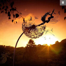 (H) Garden Deco Fairies And Dandelions Dance Together Metal Lawn Landscape
