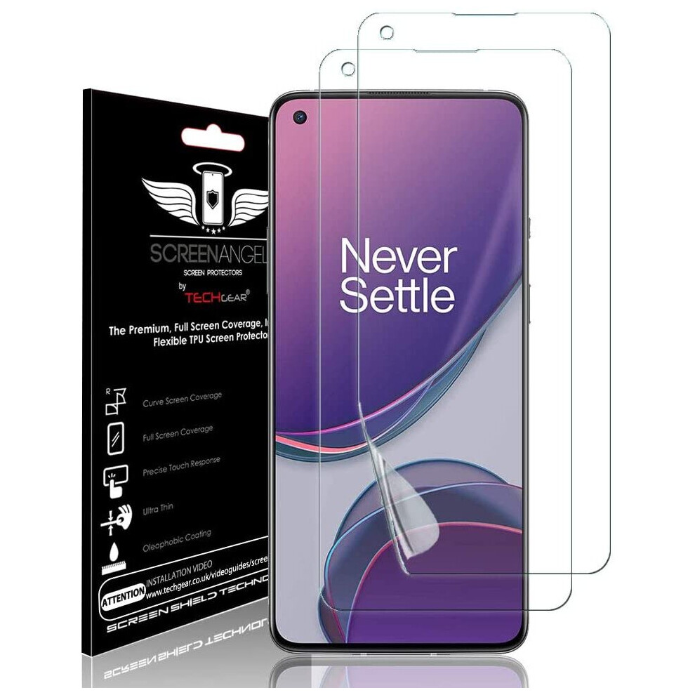 TECHGEAR [2 Pack Screen Protector fits OnePlus 8T [Screen Angel Edition] [Case Friendly] [Bubble Free] [FULL Screen Coverage] HD Clear Flexible TPU