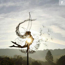 (F) Garden Deco Fairies And Dandelions Dance Together Metal Lawn Landscape
