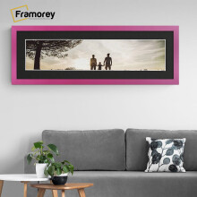 (Pink With Black Mount, 12x5" Pic (16x9" Frame)) Panoramic Size Pink Picture Frame Photo Frames With Multicolored Mounts Wall Hanging Frame