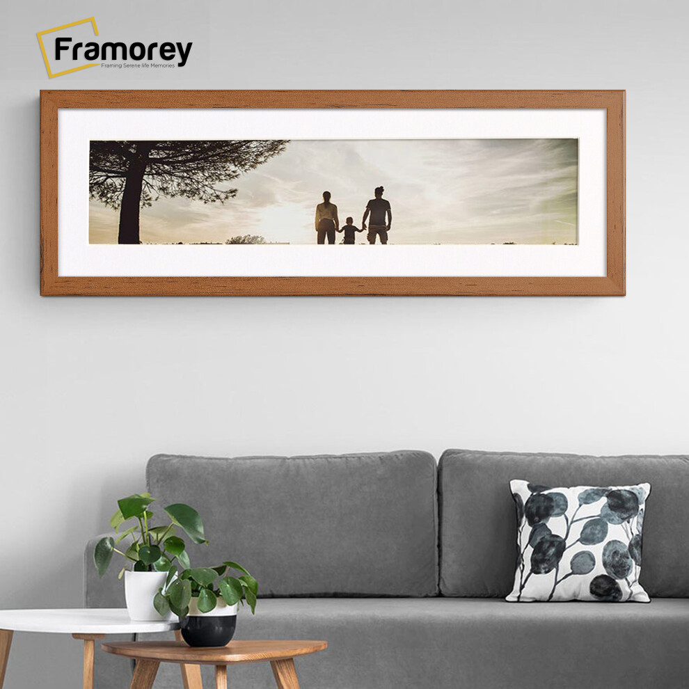(Walnut With White Mount, 26x10" Pic (30x14" Frame)) Panoramic Size Walnut Picture Frame Photo Frames With Multicolored Mounts Wall Hanging Frame