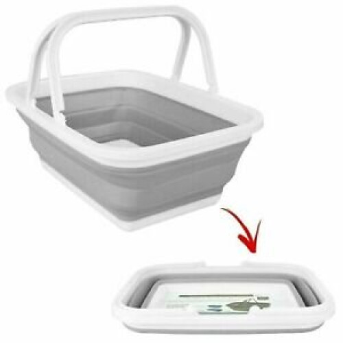 38CM COLLAPSIBLE BASKET WITH HANDLE GREY/WHITE Folding Laundry Basket