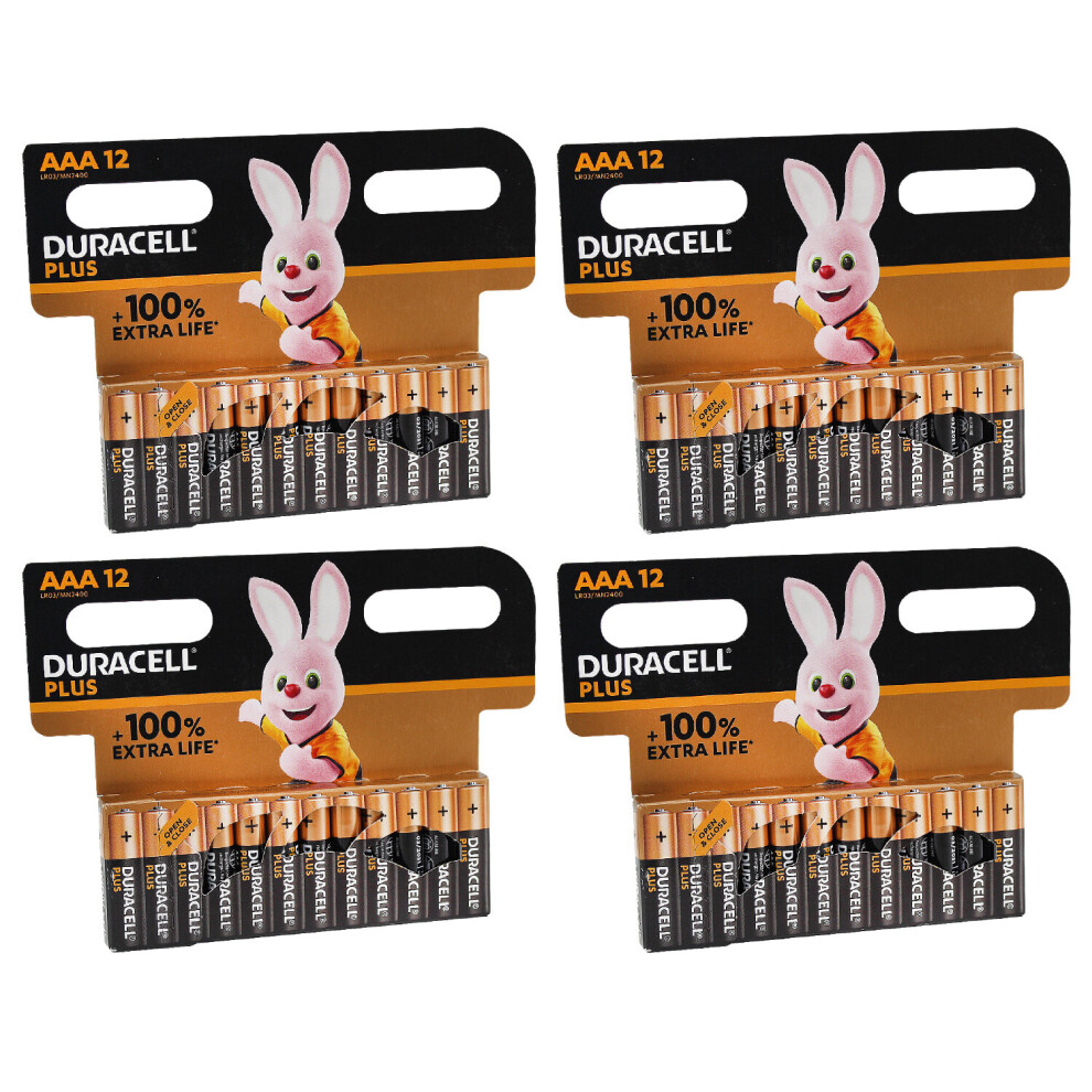 (48) Pack 12 Duracell Plus AAA Alkaline Power Battery 1.5v LR3 MN2400 100% Extra Life