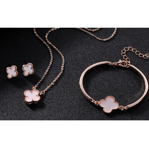 (White) Four Leaf Clover Jewellery Set
