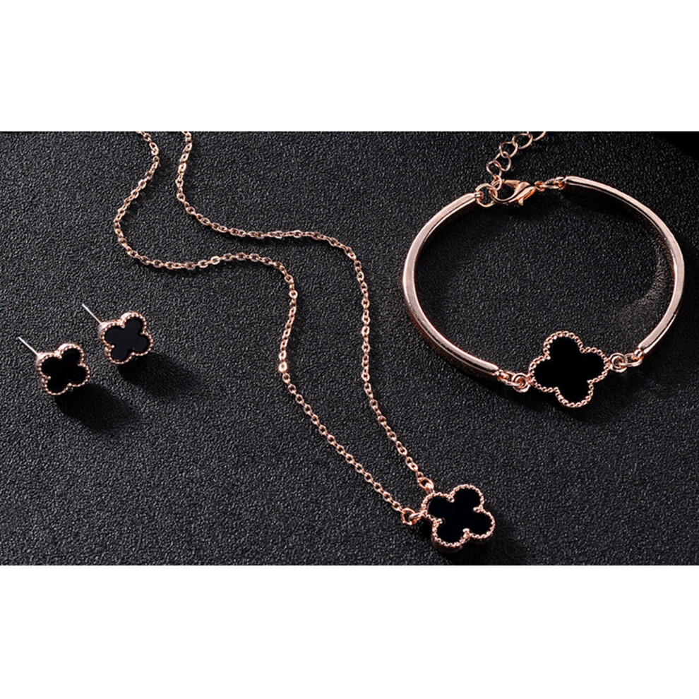 (Black) Four Leaf Clover Jewellery Set